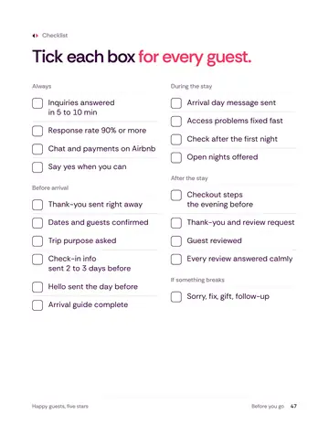 Book 3, page 47: Tick each box for every guest.